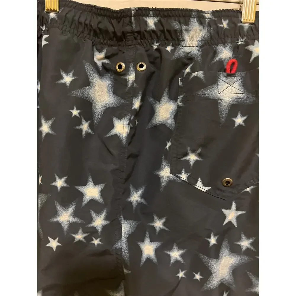 Lands End Men's Swim Short Trunks Sz XL Blue, Red, White Stars Liner & Pockets